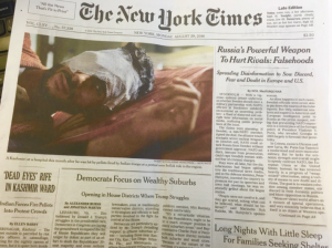 NY Times front page on Kashmir pellet guns