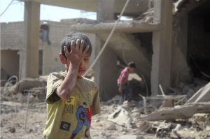 Syrian children in rubble August 2016