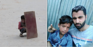 Cardboard boy and Zahid Shah