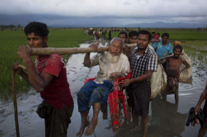 Rohingya elderly man being carried (Bernat Armangue:AP) Sept 8 2017